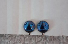 Vintage Art Deco Blue Island Holographic Butterfly Wing Earrings
