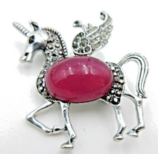 UNUSUAL UNICORN PENDANT Brooch Pin rhinestone pink purple type Black silver Tone