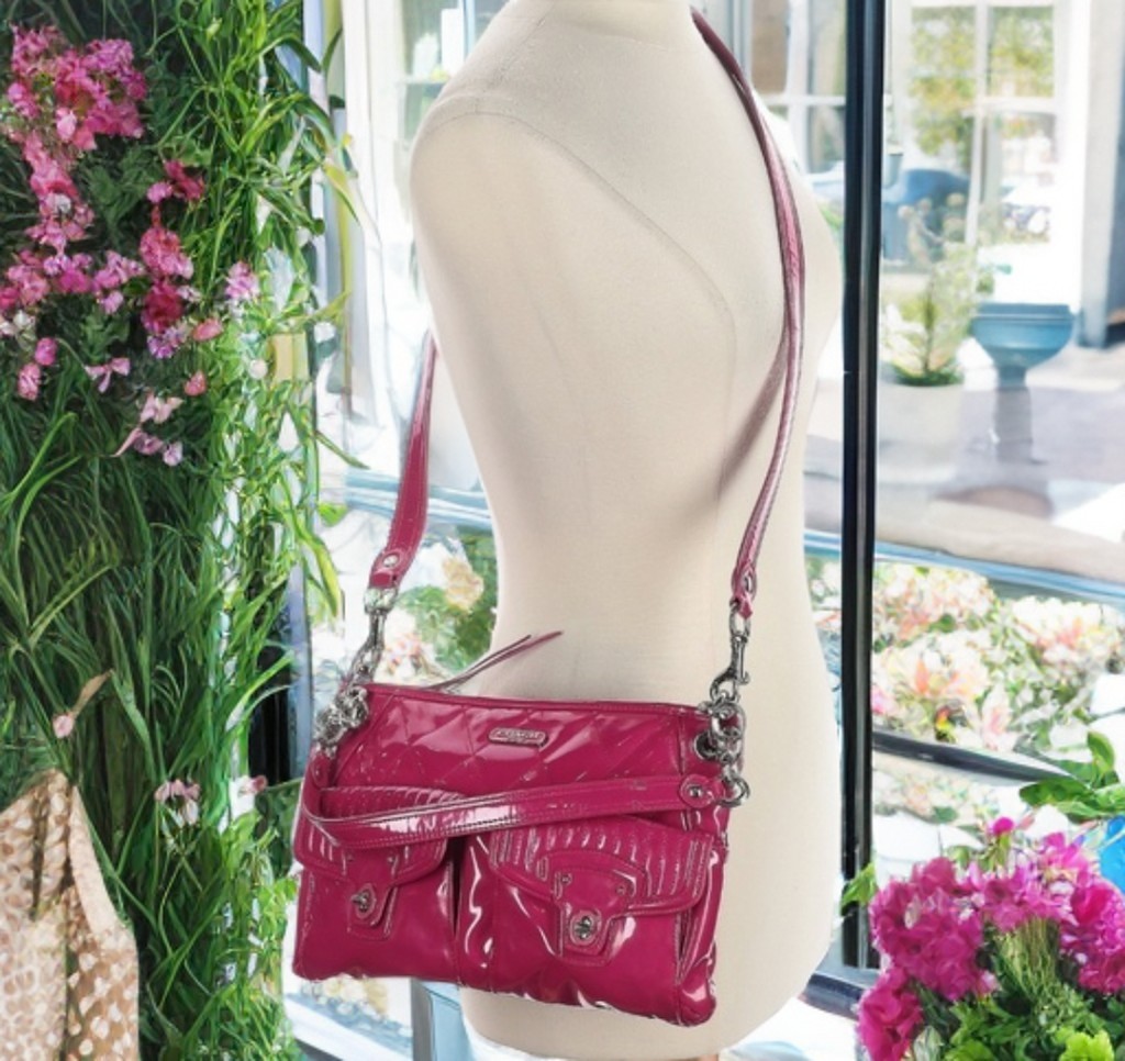 Coach Shoulder Bag Womens Poppy Quilted Patent Leather Handbag Pockets Purse