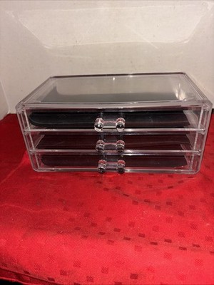 9.5  X 5.5  X 4.5  Plastic 3 Drawer Jewelry Trinket Box- Estate Find