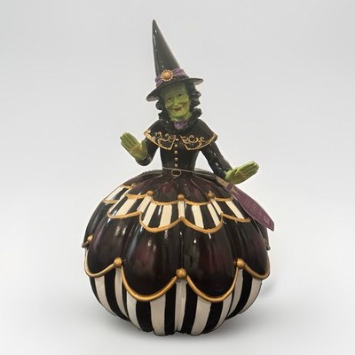 Eerie Charm Halloween Witch XL Black & White Pumpkin Witch Figurine 15  NWT