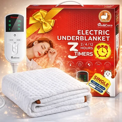 Mia&Coco Electric Heated UnderBlanket Single, 150x80cm with 12hour Timers