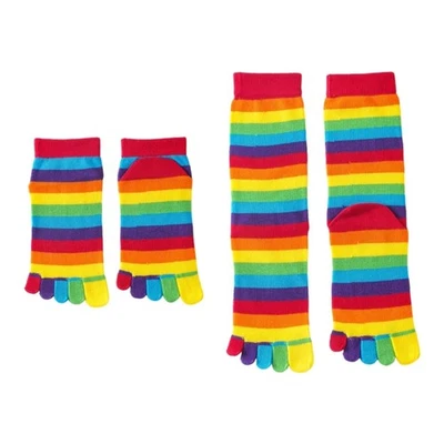 Women Casual Breathable Five Toe Socks Colorful Rainbow Stripe Full Finger Socks - Image 1 of 4