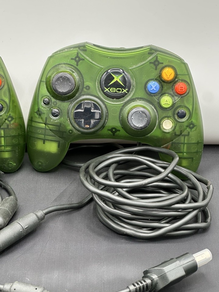 Microsoft Original Xbox S Two Clear Green Two Video Game Controllers | eBay