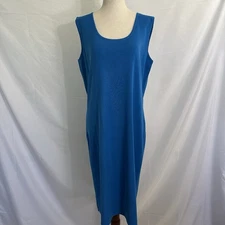 Ming Wang Knit Scoop Neck Sleeveless Blue Sheath Dress LARGE Minimalist
