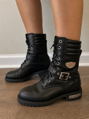 Women s size 7 Red Wing 1675 Black Leather Motorcycle Boots Vibram Lug Sole