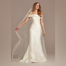 David  s Bridal Scattered Pearl Chapel Length Bride Bridal Veil Train New