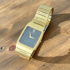Seiko VTG Tank Mens Gold Plated Watch Black Dial Folding Clasp Strap 5Y30-5B59
