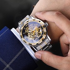 Herren-Edelstahl-Weinlese-klassische Diamant-hohle mechanische Armbanduhren