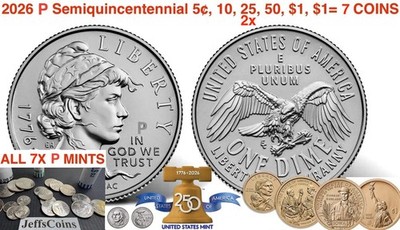 1776 2026 P All 7 Nickel Dime 2x Quarter Half +2x Dollar Best BU Phily