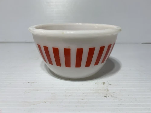 Vintage Hazel Atlas Milk Glass Red Candy Stripe Bowl Neat Piece Must See!