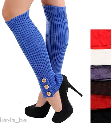 Button Ribbed Sweater Knit Acrylic Leg Warmers Boot Cuff Socks *7 Colors 