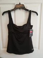 TYR DuraFast Solid Twist Front Bra Tankini Swimsuit Top Size 6 Black TSTB7A