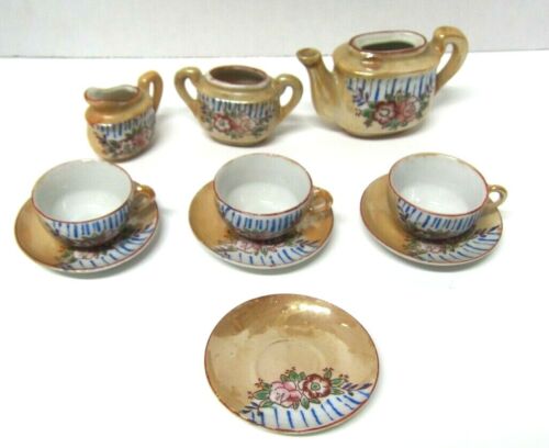 Vintage 1950s Japanese Lusterware Children's Play Tea Floral Miniature