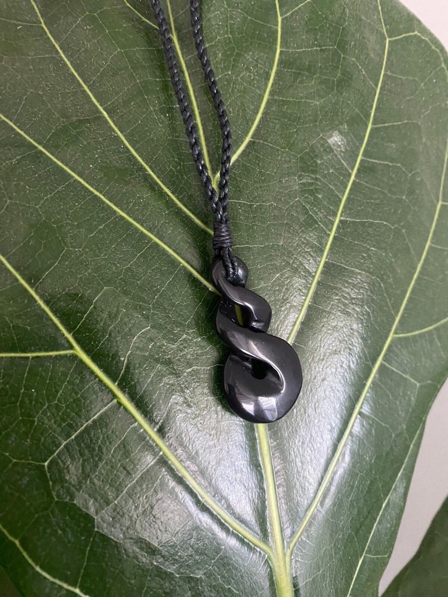 Genuine Black Jade Eternity Twist Adjustable Black Hemp Cord