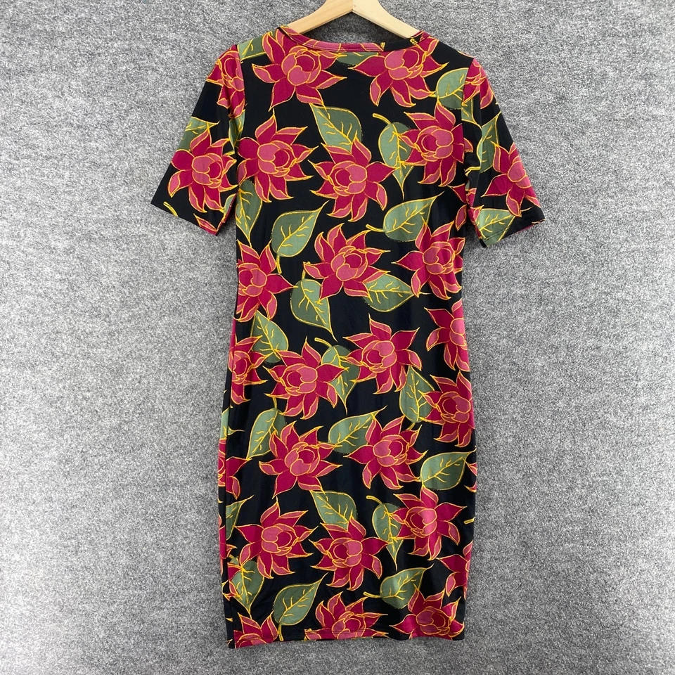 LulaRoe Dress Women S Small Black Floral Sheath Midi Short Sleeve Round Neck - Image 2 of 4