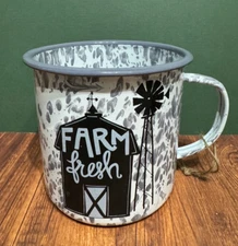Fun " Farm Fresh" White & Grey Large Enamel Camping/Outdoor  Mug