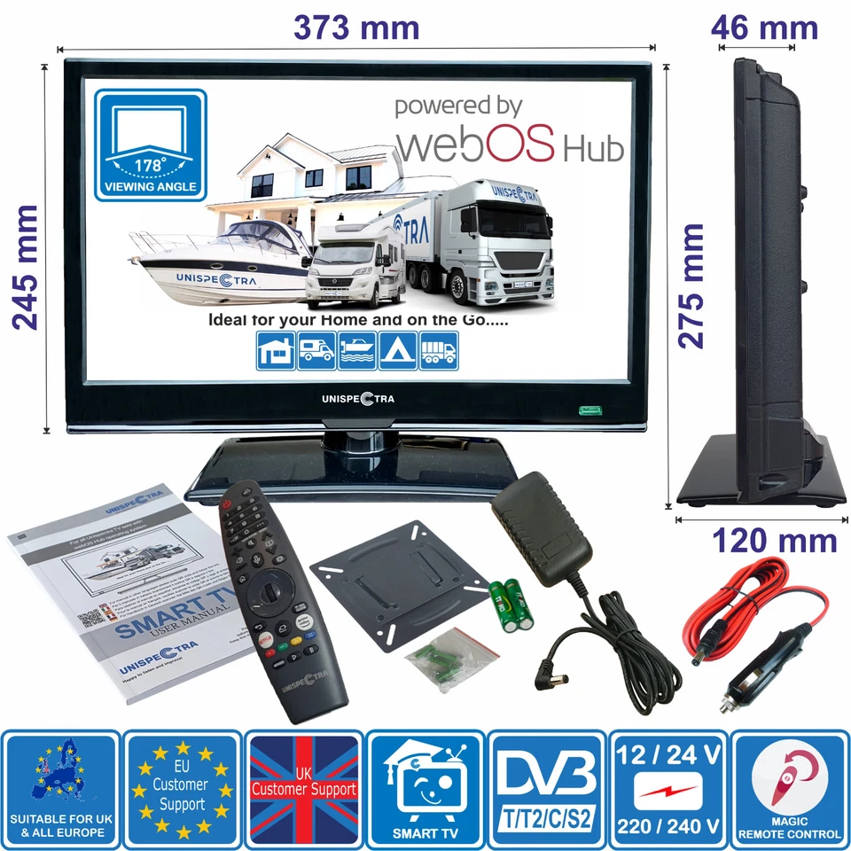 Unispectra® 16" Smart TV (webOS), Magic Remote 12V TV for Motorhome, Truck, Boat - Image 2 of 4