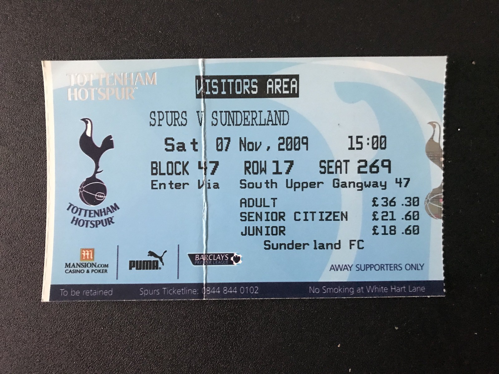2009-10 Tottenham Hotspur V Sunderland Ticket Stub | eBay