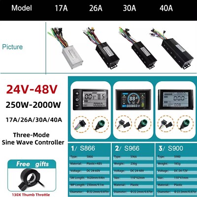 24V-48V 250W-2000W 17A-40A E-bike Three-Mode Sine Wave Controller + Display Kits