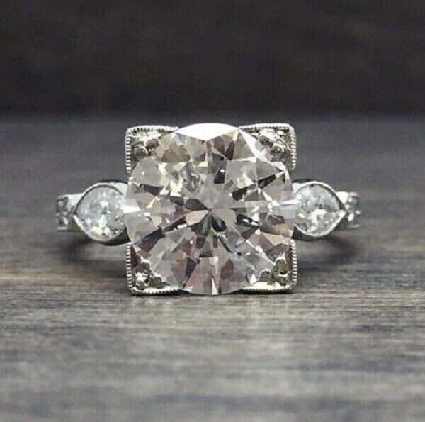 2.70CT Round Lab Diamond Engagement Ring in 14k White Gold