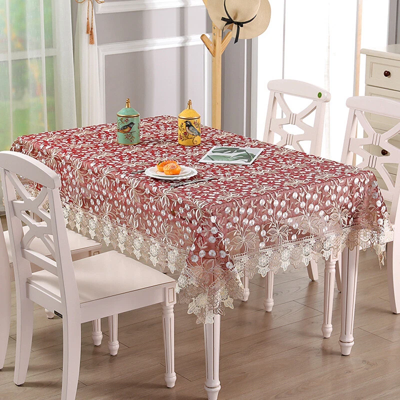 Lace Embroidered Tablecloths Classic Rectangular Square Macrame Table Cover - Image 4 of 4