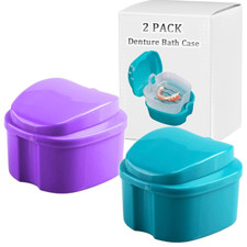 2 Pack Denture Cups Bath Denture Case,Denture Brush Retainer Case,Dentures