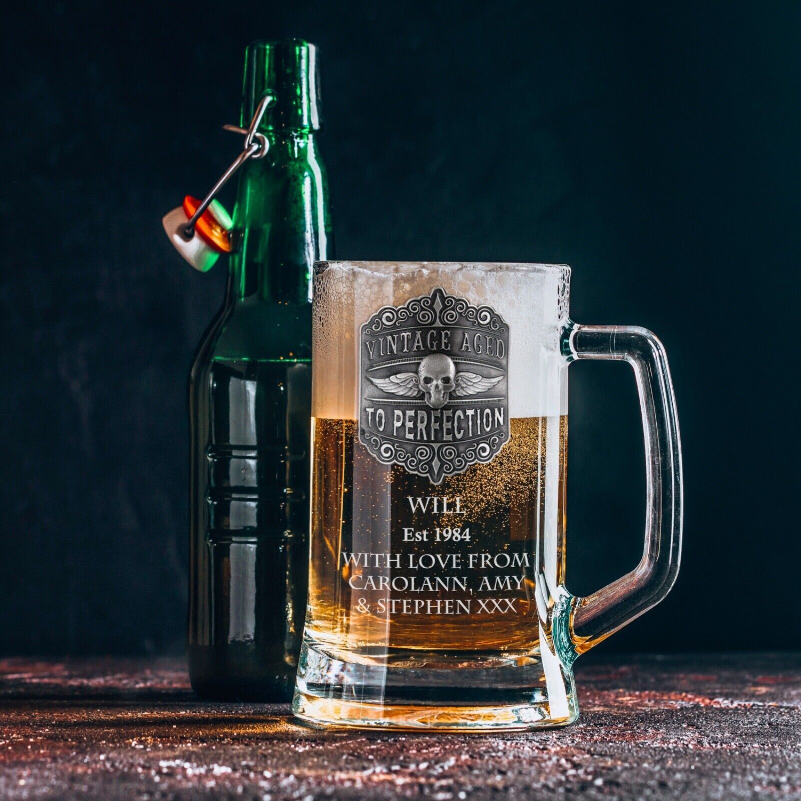 Engraved Personalised 40th Birthday Men's Pint Glass Tankard with Pewter Feature