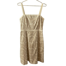 Ann Taylor LOFT Beige Cream Tile Paisley Square Neck Cotton Sundress Size 8