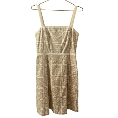Ann Taylor LOFT Beige Cream Tile Paisley Square Neck Cotton Sundress Size 8