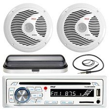 6.5" Marine 150W Speakers, Pyle Bluetooth AUX USB Radio, Antenna, Radio Cover