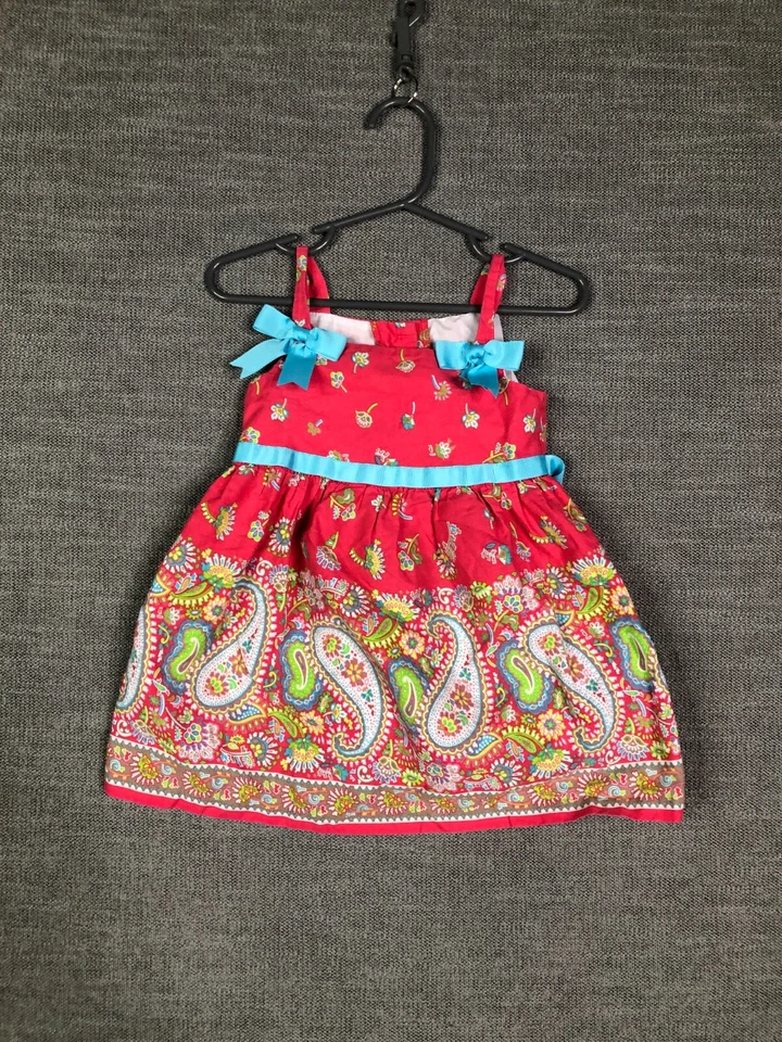 Vestido Jessica Ann Niñas 18M Meses Rosa Verde Floral Cachemira Sin Mangas Botón Foto 2 de 4