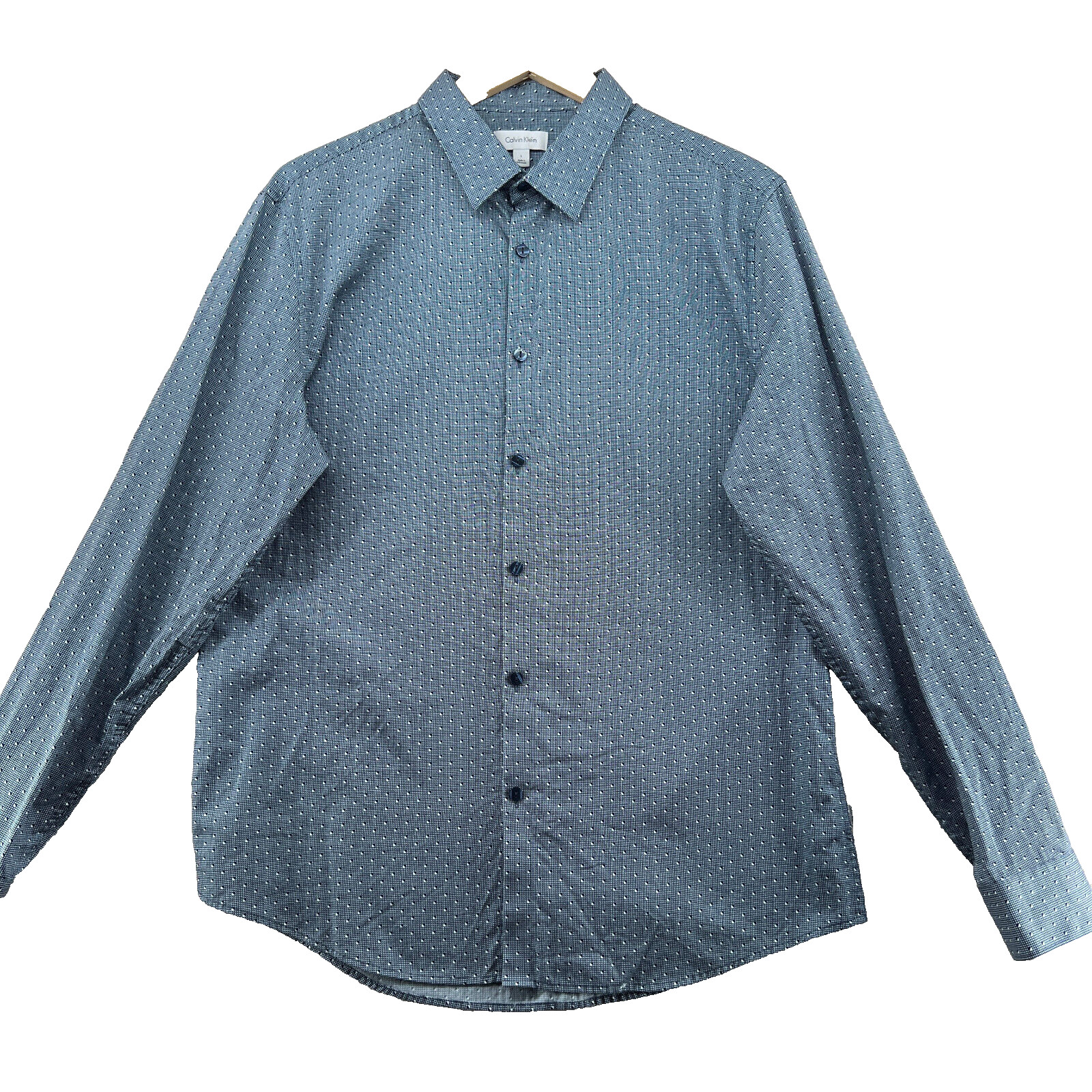 Calvin Klein Slim Fit Men's Size L Blue Geometric Long Sleeve Casual Shirt