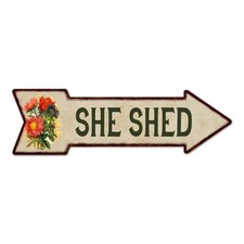 She Shed Metal Sign 5x17 Arrow Garden Flowers Gift Shed 205170008004