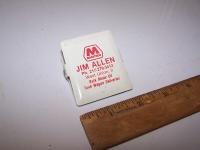 Vintage JIM ALLEN MARATHON Gas & Oil WEST UNION ILLINOIS Metal Clip with Magnets