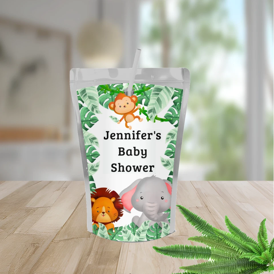 Personalized safari Jungle Juice pouch labels birthday party baby shower decor - Image 4 of 4