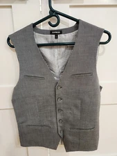 Express Vest Mens XS Gray Buckle Back Button Front Sleeveless Pockets Cotton