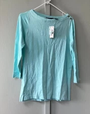 New Attention Women’s Size Large Teal Accents Button 3/4 Sleeve Scoop Neckline
