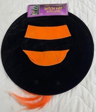 NOS Fun World/Easter Unlimited Orange Black Witch Hat With Orange Black Hair