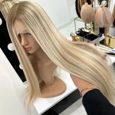 100 Human Hair Long Straight Ash Blonde Golden Blonde Mixed Lace Front Wigs