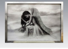 Picture frame Angel sitting in thought - with hanging brackets