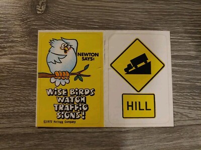 Vintage 1972 Kellogg s Cocoa Hoots Cereal Newton Says Sticker Premium Set 