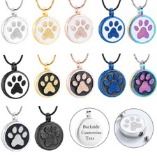 Custom Round Paw Print Urn Pendant Cremation Jewelry for Ashes Holder Necklace