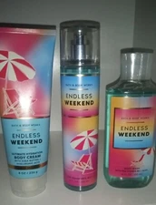 Set of 3 Bath and Body Works Cream Shower Gel Body Spray Mist Endless Weekend