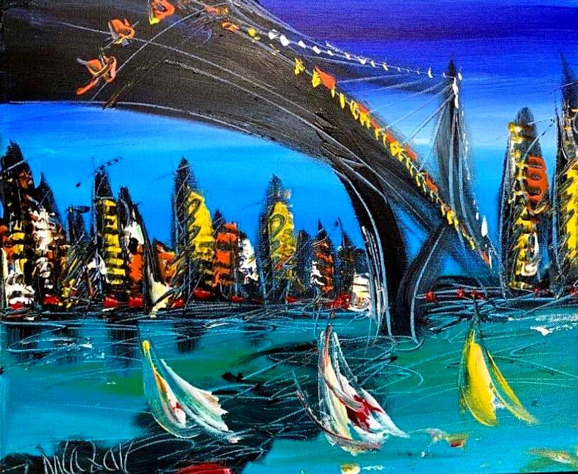 BROOKLYN BRIDGE    Expressionist MODERN ART  ARTIST  KAZAV  CANVAS ART rEFf
