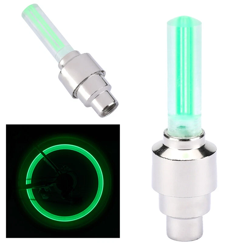 2 Piezas LED Verde Válvula Vástago Tapa Luz Coche Moto Rueda Neumático Flash Lámpara Foto 4 de 4