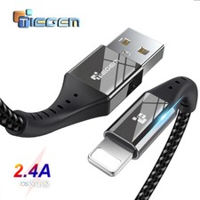 TIEGEM USB for iPhone Cabe Braided 2.4A Charging Sync Data. Black Red 0.3m - 3m
