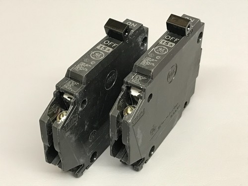 Lot of 2 - 15 Amp Single or 1 Pole Thin General Electric GE Breaker Type THQP115