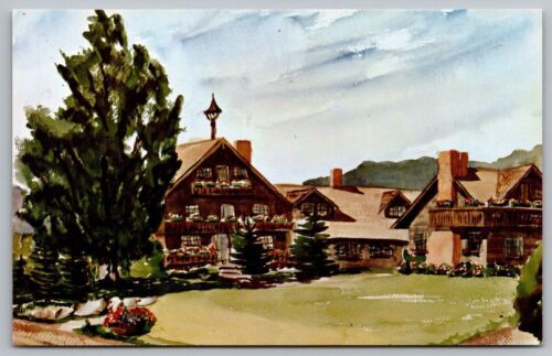 Stowe Vermont Trapp Familie Lodge landschaftlich reizvolles Wahrzeichen Vorderansicht Chrom Postkarte - Bild 1 von 2