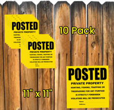 Posted No Trespassing Yellow Hi-Vis Tear Resistant Tyvek Signs 11"x 11" 10-Pack